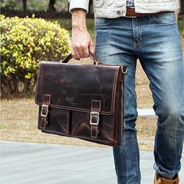 Briefcases European And American Leather Men's Business Briefcase Handbags Multi-Function Laptop Bag Men Shoulder/Crossbody Bags