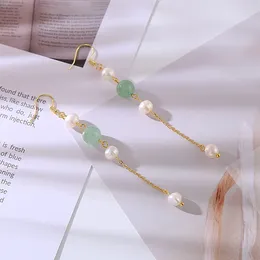 Dangle Earrings Minar Korea Green Jade Natural Stone Freshwater Pearl For Women 14K Real Gold Plated Brass Long Tassel Earring