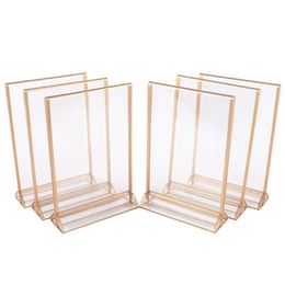 Party Decoration Gold Double Sided Picture Frames Acrylic Sign Holders Vertical Po Stand For Table Numbers Wedding Cards Pressed F242q