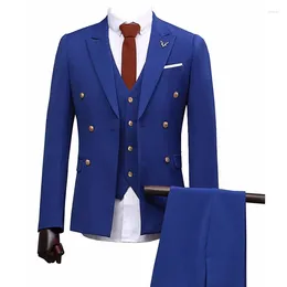 Men's Suits Royal Blue Gentle-Mens Bridegroom Suit 3 Pieces Terno Masculino Slim Fit Custom Formal Wedding (Jacket Pants Vest)