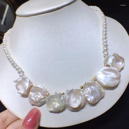 Choker HABITOO Natural 5-6mm Freshwater Pearl 12-15mm Baroque Reborn Keshi Pendant Necklace Design Jewellery For Women