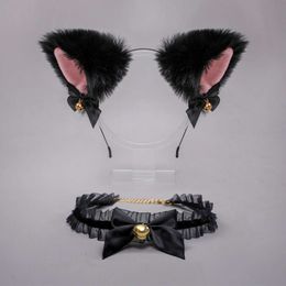 Cosplay Plush Fox Cat Ears Head Hoop Headwear With Bow Tie Bells Lace Choker Collar Necklace Sexy Party Cosplay Accessories Hairwearcosplay