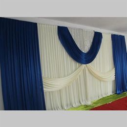 Party Decoration 3 6m Wedding Backdrop Curtain With Swag Backdrop wedding Navy Blue Ice Silk Stage Curtains DHL223U