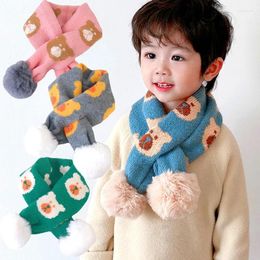 Scarves Children Winter Warm Scarf Cute Cartoon Colourful Knitted Autumn Toddler Boys Girls Soft Plush Crossed Neck Warmer