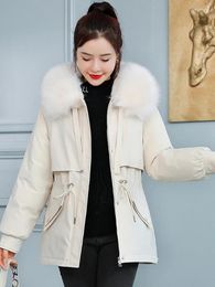 Women's Trench Coats Winter Coat Women Plush Clothes Fashionable Large Fur Collar Hood Jackets Loose Slimming