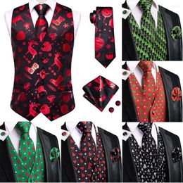 Men's Vests Hi-Tie Christma Vest Tie Red Black Silk Business Formal Dress Sleeveless Jacket 4PC Hanky Cufflink Paisley Suit Waistcoat