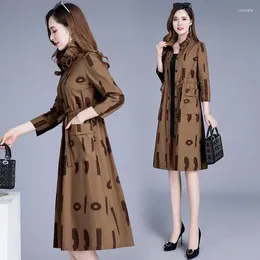 Women's Trench Coats High Quality Fall Women Female Slim Printed Elegant Long Coat Spring Overcoat Single-breasted Cardigan Trenchcoat B19