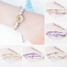 Link Bracelets Adjustable Braided Cord Boho Style Dried Flower Crystal Glass Ball Weave Rope Bracelet Women Girls Jewelry Accessories