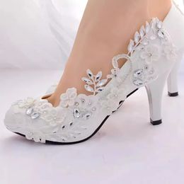 Dress Shoes wedding shoes bride white wedding shoes female high heels ankle strap pumps women shoes rhinestone lace high heels party shoe#42 231012