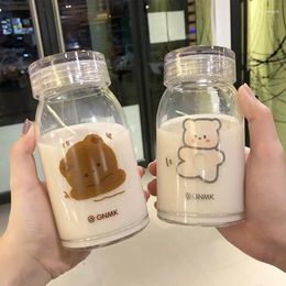 Water Bottles Simple Korean Cartoon Milk Cup Creative-Student Juice Coffee-Mug Household Couple Mug Cute Glass Bottle