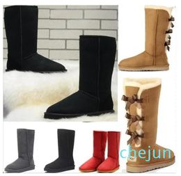 Women's Classic tall Boots Womens Australia Bailey 3 Bow Snow Boots Winter leather Warm winter shoes