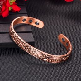 Bangle Magnetic Pure Copper Bracelet Femme 9mm Vintage Flower Energy Adjustable for Women 231012