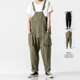 Japanese retro tooling overalls male fat loose large size suspenders tide brand ins net red straight jumpsuit267I