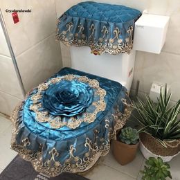 Toilet Seat Covers Luxury European-style three-piece toilet set Fabric lace toilet seat Thicken universal seat cushion toilet zipper Cover Sewing 231013