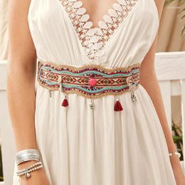 Belts 2023 Ethnic Style Beaded Waist Cover Pure Handmade Bohemian Elastic Wide Women's Elegant Colorful Shell