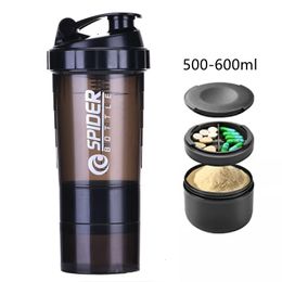 Tumblers 600ml Protein Shaker Cups with Powder Storage Container Mixer Cup Gym Sport Water Bottles Wire Whisk Balls Drinkware 231013