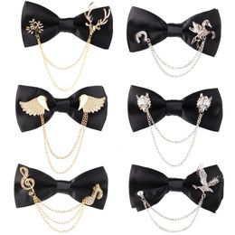 Bow Ties Fashion Black With Metal Decoration Wedding Bow Tie Bow knot Adult Suit Bow Ties For Men Women Cravats Groom Bowties 231012