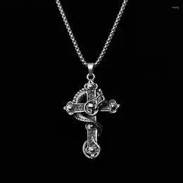 Pendant Necklaces Vintage Pan Long Skeleton Cross Necklace Cuban Hanging Hip Hop Punk Titanium Steel Sweater Chain Personalised Street Men's