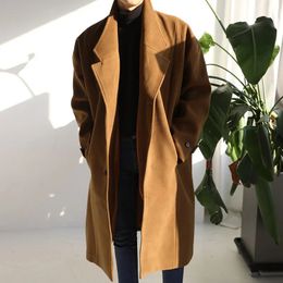 Men's Wool Blends Men Long Cotton Coat 2023 Autumn Winter Blend Pure Colour Casual Business Fashion Slim Windbreaker Jacket 231012