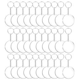 Keychains 48 72 96pcs Acrylic Transparent Circle Discs Set Key Chains Clear Round Keychain Blanks For DIY Transparent296p