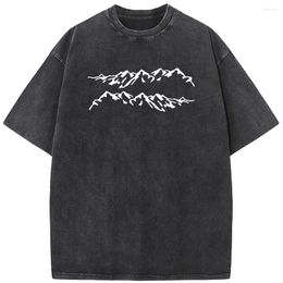 Men's T Shirts Mountain Men/Women Washed T-Shirt 230g Cotton Funny Loose Bleached Tshirt Retro Hip Hop Bleach Shirt Tops