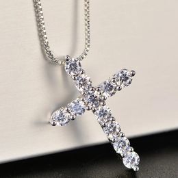 Pendant Necklaces 16-24inches 925 Sterling Silver Necklace Box chain Shiny crystal classic cross Pendant For Women men Fashion Jewellery Gifts 231013