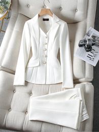 Women's Two Piece Pants S-4XL Fashion White Red Black Blazer Jacket And Pant Suit Trousers Women Female Office Ladies Work Wear Formal 2 Piece Set 231013