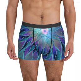 Underpants Abstract Floral Art Underwear Blue Purple Flower Men Pattern Stretch Boxer Shorts Briefs Plus Size