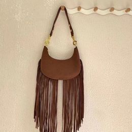 Women's Designer Bags Ce Fringed Crescent Pea Bag Autumn and Winter New Frosted Underarm Half Moon Bag