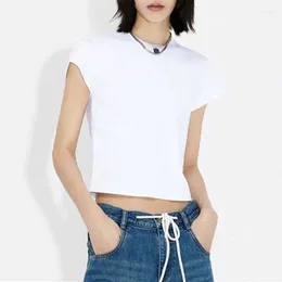Women's T Shirts 2023 Summer Product Metal Logo Shoulder Round Neck Short-sleeved Cotton T-shirt Female