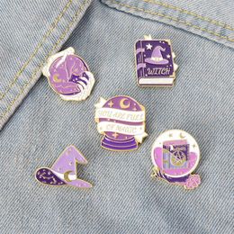 Magic Witch Hat Book Collar Brooches Women Alloy Paint Letter Moon Star Lapel Pins For Backpack Cap Skirt Badge Clothes Accessorie269z