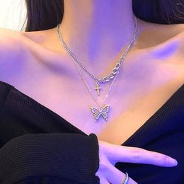 Pendant Necklaces Butterfly Necklace For Women Girls Silver Color Cross Clavicle Chain Fashion Trendy 2023 Party Jewelry Y2K