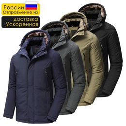 Men's Jackets Men Winter Outdoor Long Waterproof Thick Warm Fleece Parkas Jacket Coat Men Classic Casual Brand Pockets Hat Parka Men 231012