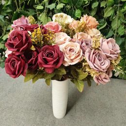 Decorative Flowers 51CM 11 Moon Rose Wedding Decoration Artificial Flower Hand Holding Bundle DIY Home Desktop