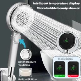 Bathroom Shower Heads High Pressure Water Saving Filtration Shower Head Pressurised LED Temperature Digital Display Showerhead Bathroom Accessories 231013