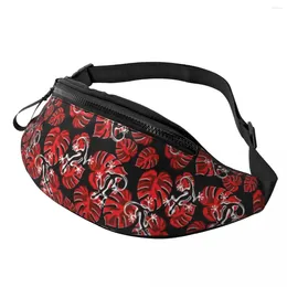 Waist Bags Red Leaf Bag Palm Print Running Unisex Pack Polyester Funny