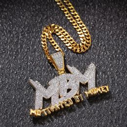 Zircon Letter MBM Iced Out Pendant Mens Necklace Jewelry mens 14k Gold Plated Chains Diamond Bling Hip Hop Jewelry with 24inch Cub234i
