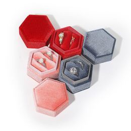 Hexagonal Velvet Jewellery Box Ring Pendant Earring Packaging Gift Boxes for Proposal Engagement Wedding Jlool