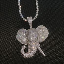 3D Animal Elephant Pendant Necklace Iced Out Full Zircon with Tennis Chain Mens Bling Jewelry233w