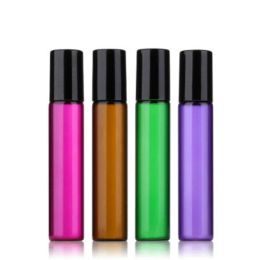 10ml Empty Glass Roll On Bottle Blue Red Green Amber Clear Roller Container for Essential Oil Aromatherapy Perfumes and Lip ZZ