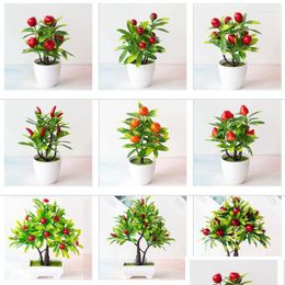 Decorative Flowers Simated Green Plants Bonsai Fruit And Potted Stberry Orange Simation Tree Dhtgr