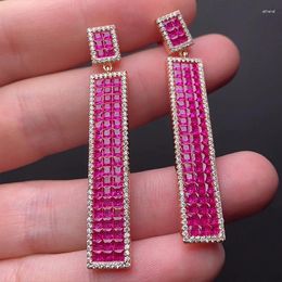 Dangle Earrings Invisible Borderless Inlaid Red Ruby Drop Earring 925 Sterling Silver Fine Jewellery OEM For Women Romanti Rose Gold