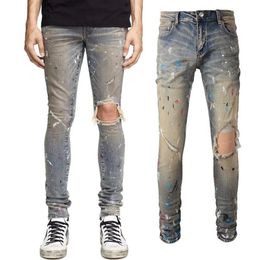 Plus Size 38 Denim Jeans Men's Painted Destory Hole Slim Fit2786
