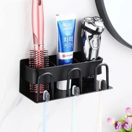 Toothbrush Holders Wall Mounted Toothbrush Holder Aluminium Alloy Toothpaste Rack Bathroom Household Space Saving Bathroom Accessories 231013