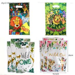 Gift Wrap 20Pcs/lot Little Boy Girl Baby Happy Birthday S Cartoon Lion Party Supplies Kids Loot Bag Wild One Bags