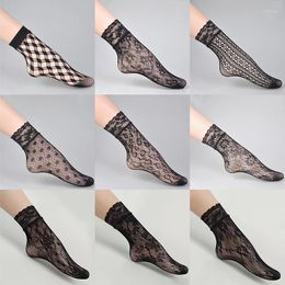 Women Socks Sexy Lace Ruffle Mesh Fishnet Transparent Stretch Elasticity Ankle Net Yarn Thin Cool 1Pair 2Pcs Ultrathin