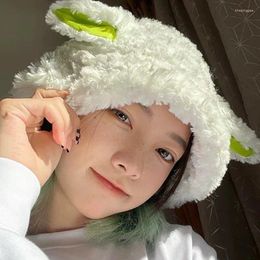 Berets Lamb Wool Bucket Hats Women Winter Warm Outdoor Sheep Ear Plush Panama Caps Vintage Soft Faux Fur Thicken Bob Fisherman