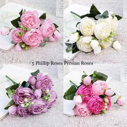 Dried Flowers 2023 Beautiful Rose Peony Artificial Silk Flowers Small bouquet flores Home Party Spring Wedding Decoration Fake Flower 231013