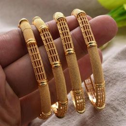 4Pcs Lot 24K Bangles Ethiopian Gold Colour For Women Girl Dubai African Wedding Bangls Bracelet Party Bridal Gift Bangle270R