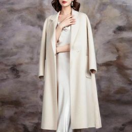 Women's Trench Coats Long Trencn Coat Lapel Sleeve Windbreaker Double-sided Belt Faux Cashmere Single Button Lady Overcoats